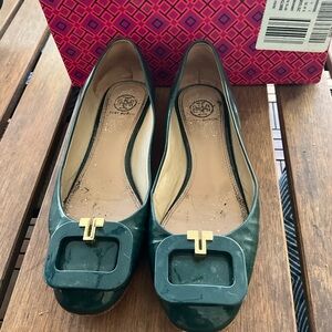 Tory Burch Dark Green Flats with Gold Accent